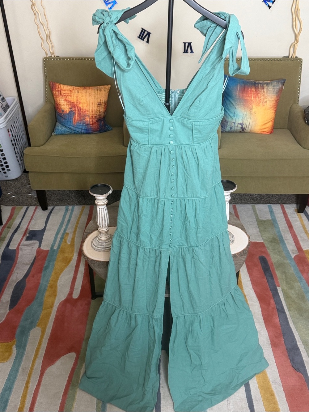 Mint Green Maxi Dress with Adjustable Straps